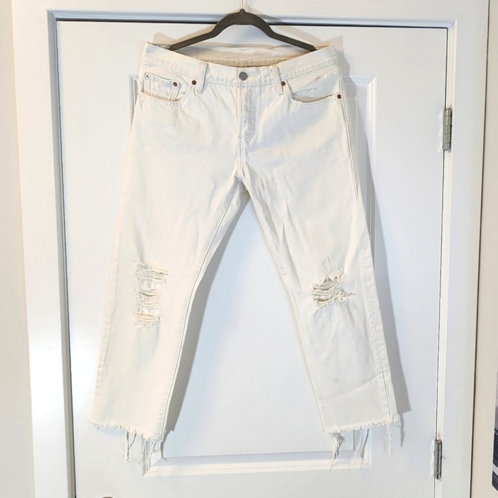 Levi's 501 jeans distressed white crop